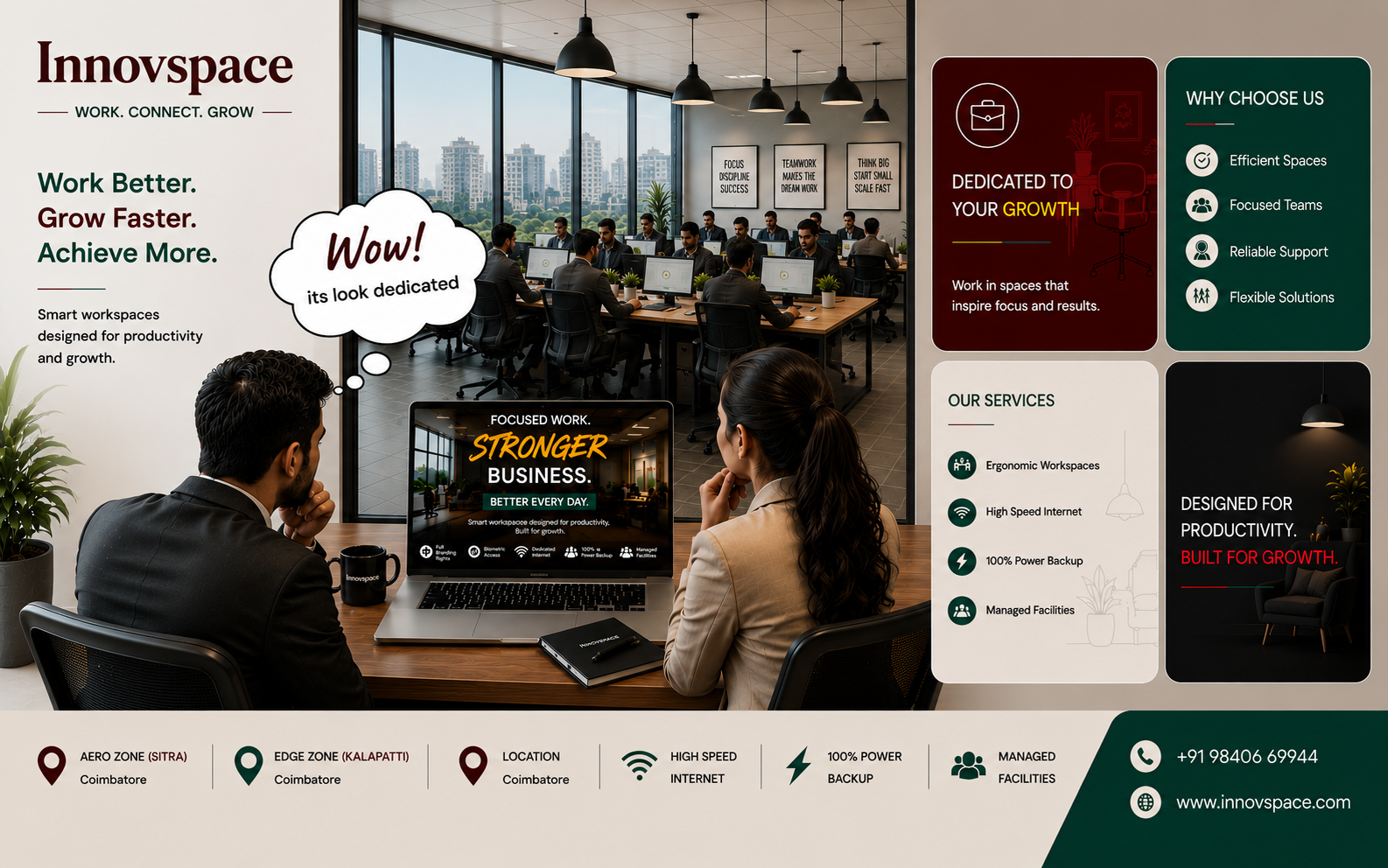 Dedicated coworking desk at Innovspace Coimbatore — fixed assigned workspace in a professional coworking space